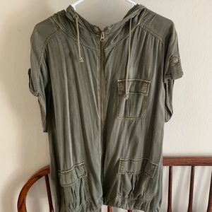 Utility jacket army green cinch waist